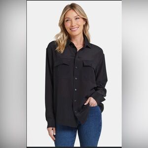 Lauren Ralph Lauren Mulberry Silk Black Semi Sheer Flowy Button Down Shirt Sz 16